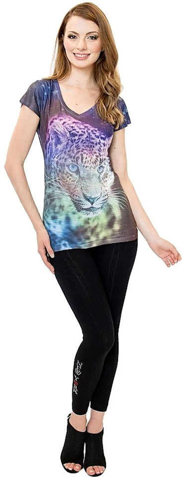 Leopard Blue V Neck T Shirt