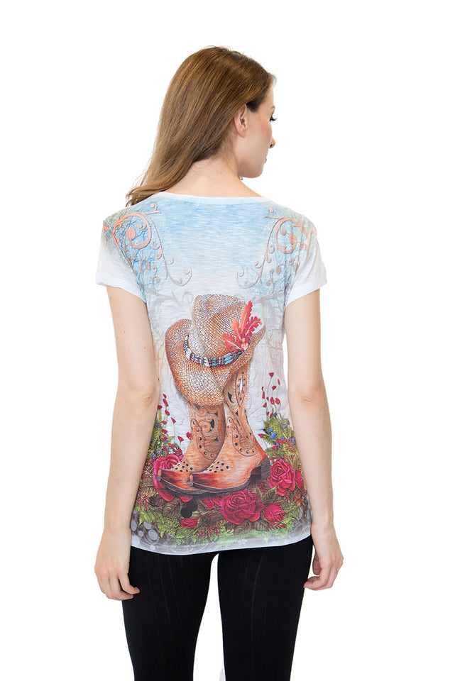 Cowgirl Boots & Hat V-Neck T-Shirt