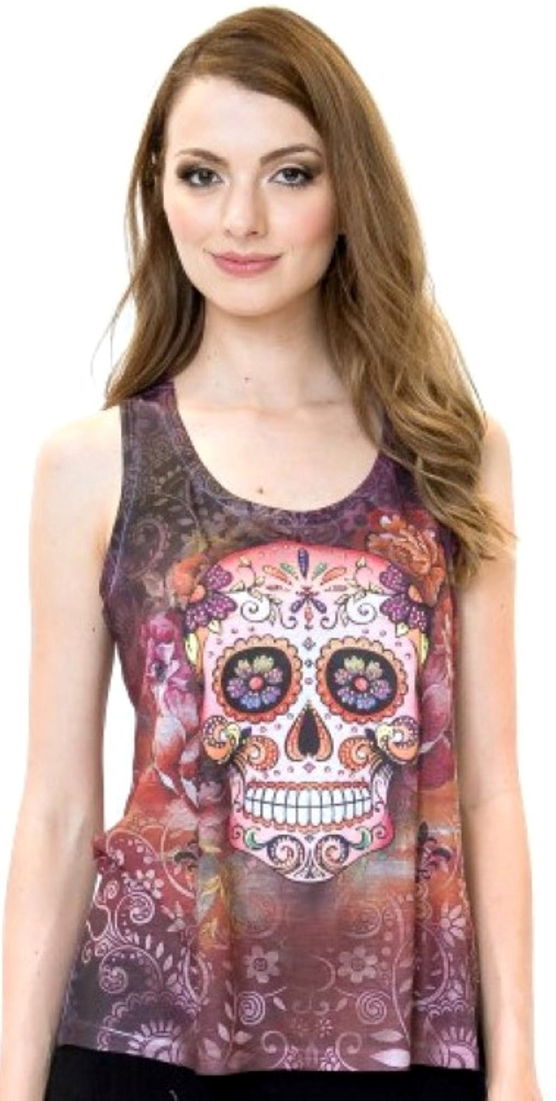 Sweet Gisele Sugar Skull Racerback Tank Top Women's Medium Multicolor Sleeveless