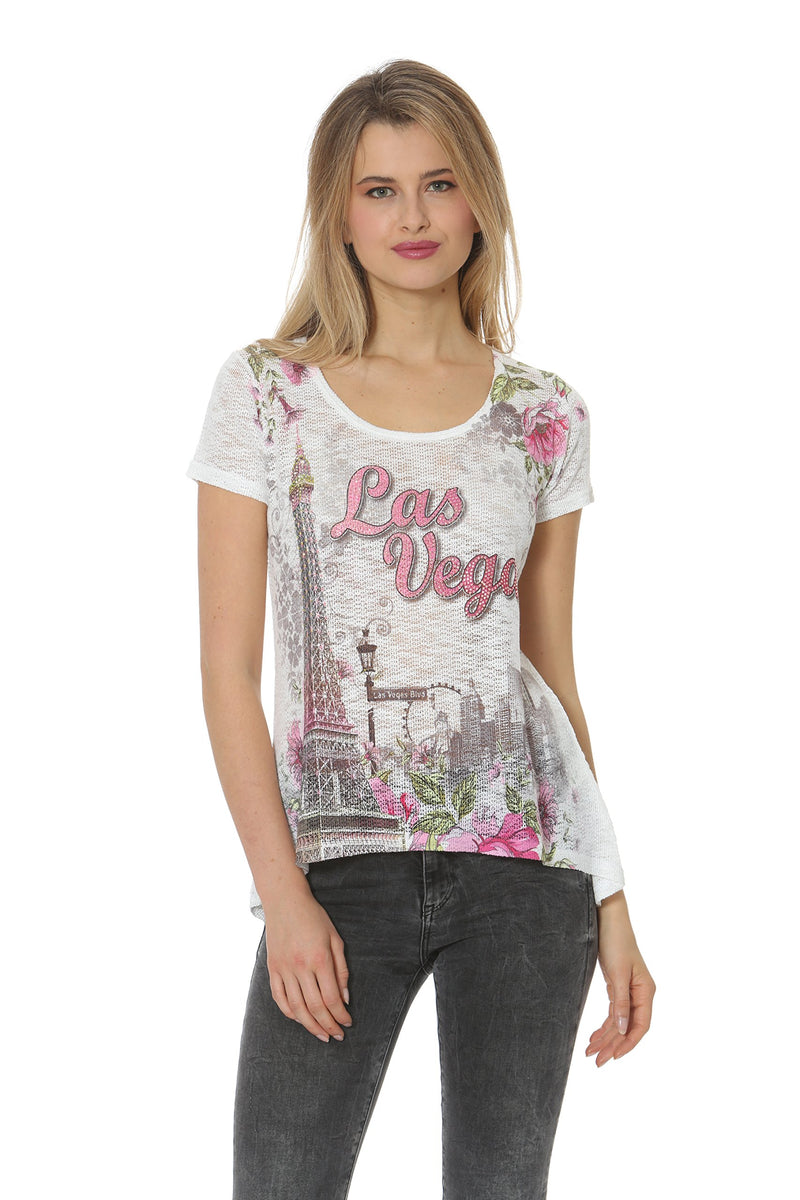 Sweet Gisele  Las Vegas Floral V-Neck T-Shirt