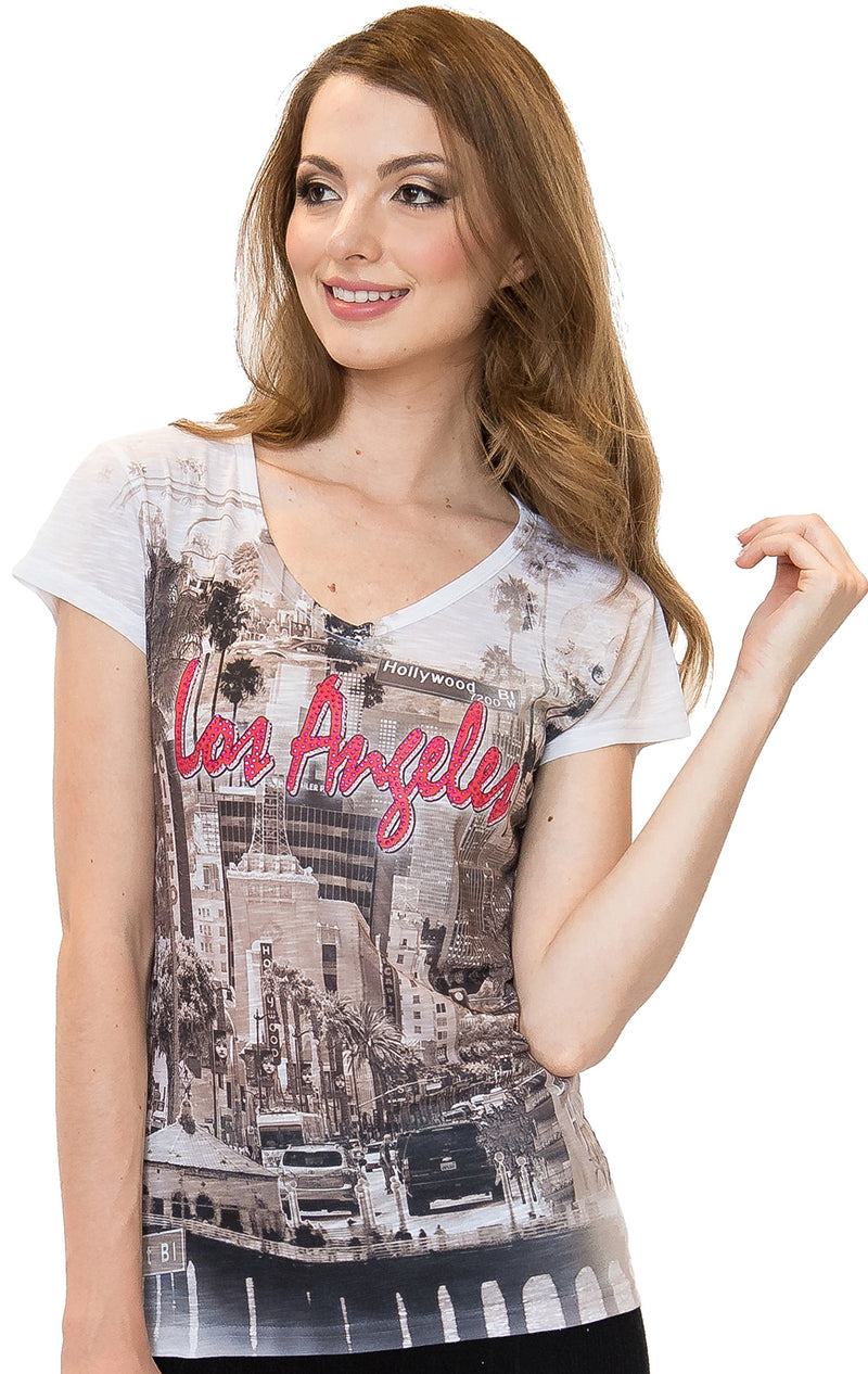 Sweet Gisele  Las Vegas Floral V-Neck T-Shirt