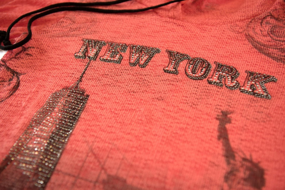 New York Landmarks Coral Mesh Bling-Embellished Pullover Hoodie - Sweet Gisele
