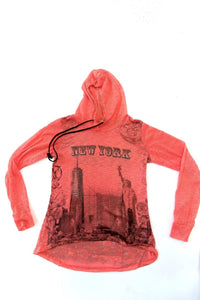 New York Landmarks Coral Mesh Bling-Embellished Pullover Hoodie - Sweet Gisele