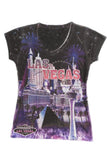 Las Vegas Skyline Bling-Embellished V-Neck T-Shirt - Sweet Gisele