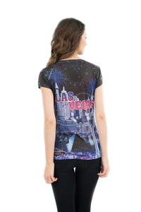 Las Vegas Skyline Bling-Embellished V-Neck T-Shirt - Sweet Gisele