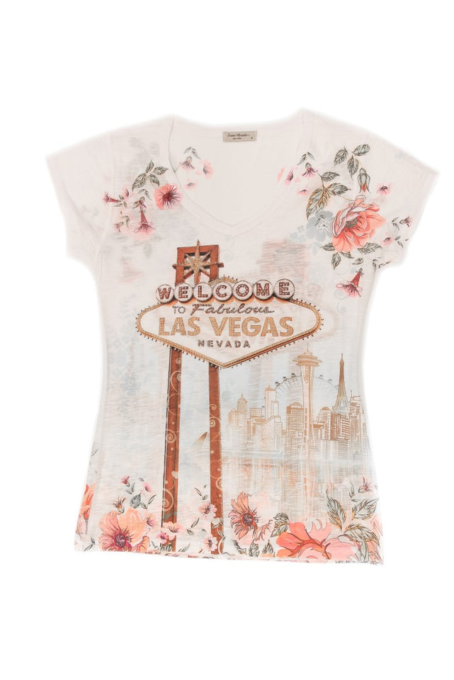 Sweet Gisele  Las Vegas Floral V-Neck T-Shirt