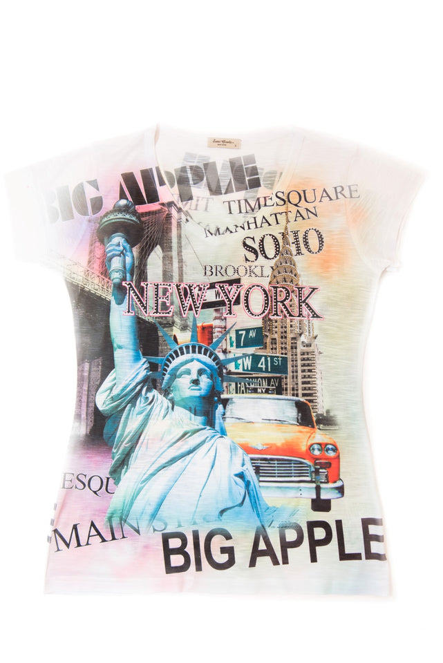 Manhattan NYC Bling-Embellished V-Neck T-Shirt - Sweet Gisele