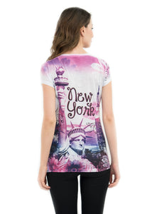 NYC Floral Bling-Embellished V-Neck T-Shirt - Sweet Gisele