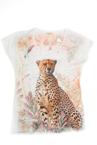 Cheetah Inspired Bling-Embellished V-Neck T-Shirt - Sweet Gisele