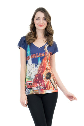 The Big Easy New Orleans Bling-Embellished V-Neck T-Shirt - Sweet Gisele